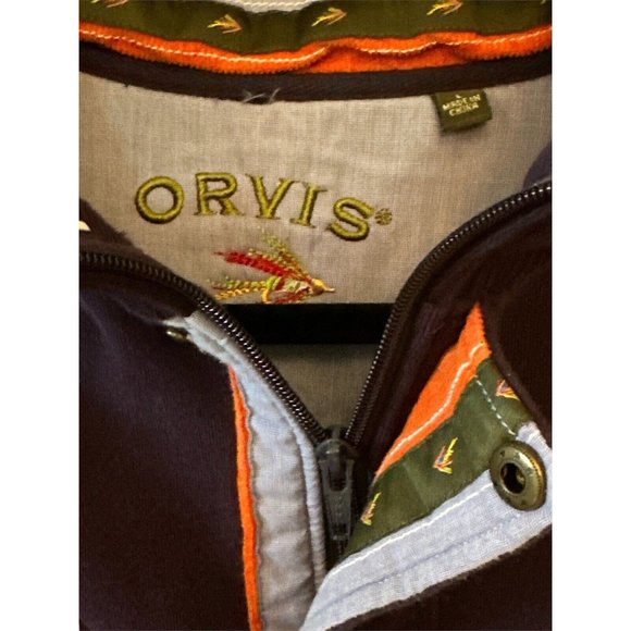 Orvis Men Sweatshirt  Blue  1/4 Zip Mock Neck Long Sleeve Sz Large - Picture 3 of 4